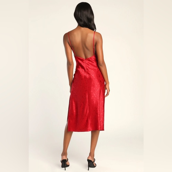 Lulus You're My Type Red Satin Jacquard Midi Slip Dress - Picture 4 of 5